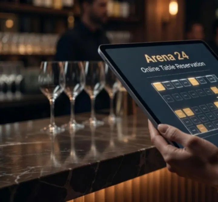 Online asztalfoglaló felület tablet képernyőn a Budapest Arena 24 számára
